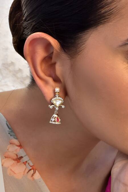 Buy_Swabhimann_Silver Plated Stones Kundan Embellished Jhumkas _Online_at_Aza_Fashions