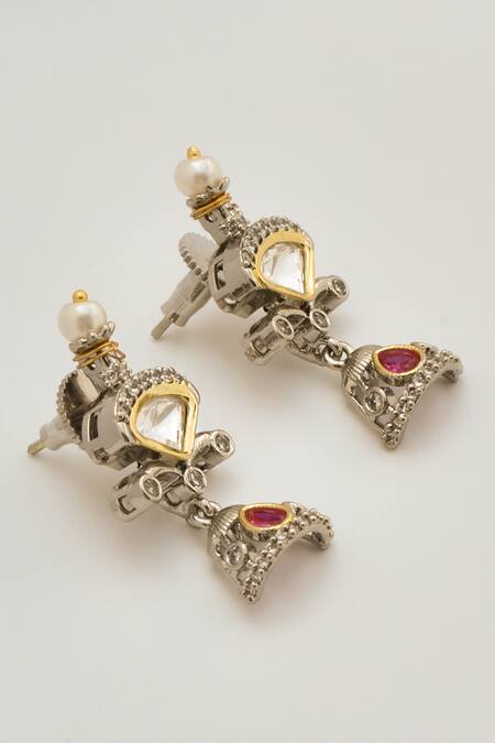 Shop_Swabhimann_Silver Plated Stones Kundan Embellished Jhumkas _Online_at_Aza_Fashions