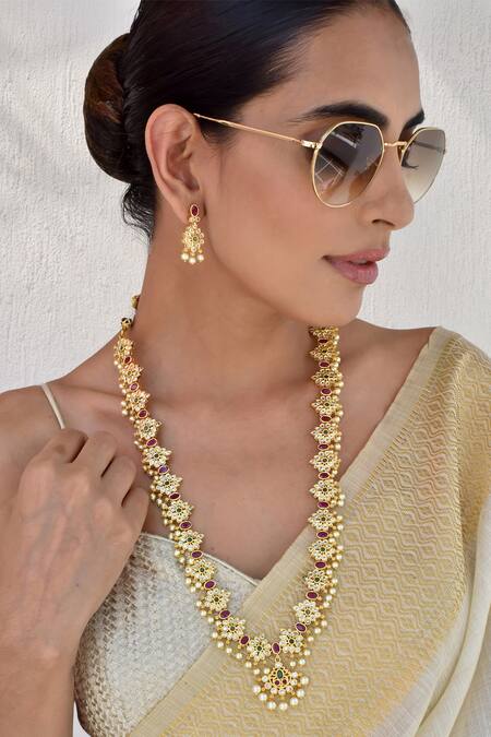 Buy_Swabhimann_Rose Gold Crystals Polki Embellished Bracelet _Online_at_Aza_Fashions