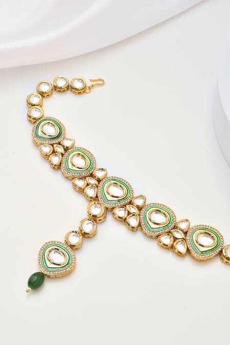 Shop_Swabhimann_Gold Plated Polki Embellished Enamelled Mathapatti _Online_at_Aza_Fashions