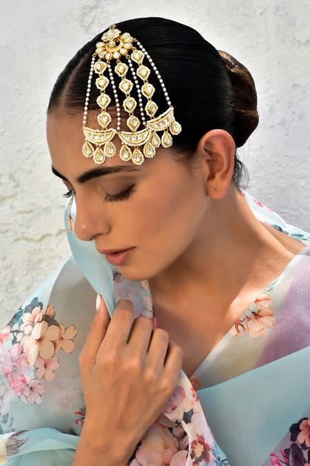 Buy_Swabhimann_Gold Plated Pearls Kundan Embellished Chand Passa _Online_at_Aza_Fashions