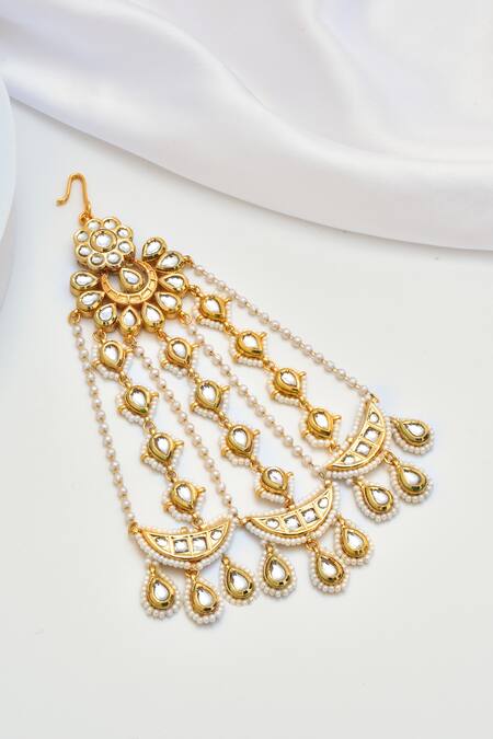 Shop Swabhimann Gold Plated Pearls Kundan Embellished Chand Passa Online at Aza Fashions Shop_Swabhimann_Gold Plated Pearls Kundan Embellished Chand Passa _Online_at_Aza_Fashions