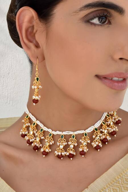 Swabhimann_Multi Color Pearls, Beads And Drop Embellished Necklace Set _Online_at_Aza_Fashions