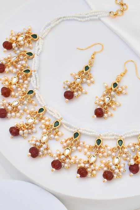 Shop_Swabhimann_Multi Color Pearls, Beads And Drop Embellished Necklace Set _Online_at_Aza_Fashions