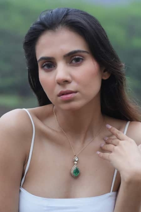 Zeeya Luxury Jewellery Akoya Emerald Polki Pendant 