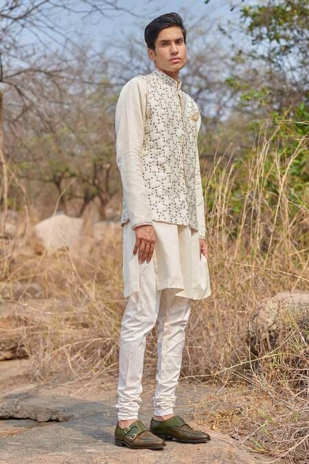 Shop House Of Koa White Jacket Raw Silk Embroidery Zardozi Bundi And Kurta Set at Aza Fashions Shop_House Of Koa_White Jacket Raw Silk Embroidery Zardozi Bundi And Kurta Set _at_Aza_Fashions