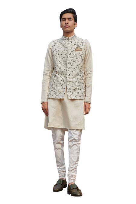 Buy House Of Koa White Jacket Raw Silk Embroidery Zardozi Bundi And Kurta Set Online at Aza Fashions Buy_House Of Koa_White Jacket Raw Silk Embroidery Zardozi Bundi And Kurta Set _Online_at_Aza_Fashions