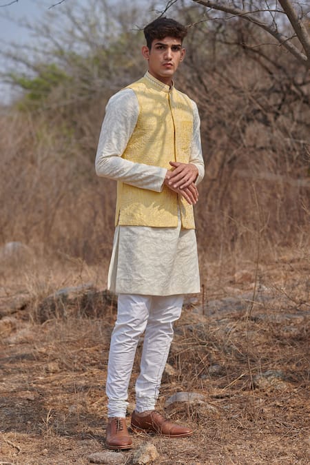 Shop House Of Koa Yellow Bundi Raw Silk Embroidery Pearl And Kurta Set at Aza Fashions Shop_House Of Koa_Yellow Bundi Raw Silk Embroidery Pearl And Kurta Set _at_Aza_Fashions