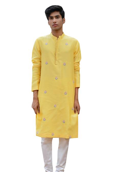 House Of Koa Yellow Chanderi, Cotton Embroidery Ardit Resham Kurta Set Online at Aza Fashions House Of Koa_Yellow Chanderi, Cotton Embroidery Ardit Resham Kurta Set _Online_at_Aza_Fashions