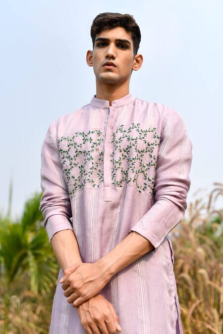 House Of Koa_Purple Organza, Cotton Zari Leaf Embroidered Kurta Set _Online_at_Aza_Fashions
