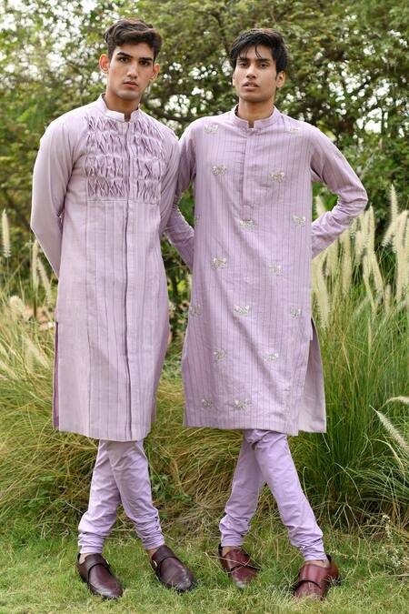 House Of Koa Purple Chanderi, Cotton Textured Stripe Pattern Kurta Set Online at Aza Fashions House Of Koa_Purple Chanderi, Cotton Textured Stripe Pattern Kurta Set _Online_at_Aza_Fashions