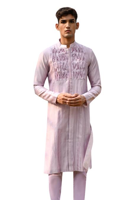 House Of Koa Purple Chanderi, Cotton Textured Stripe Pattern Kurta Set at Aza Fashions House Of Koa_Purple Chanderi, Cotton Textured Stripe Pattern Kurta Set _at_Aza_Fashions
