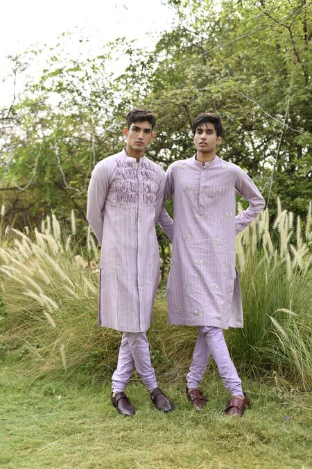 House Of Koa_Purple Chanderi, Cotton Cut Work, Pearls Butterfly Embroidered Kurta Set _Online_at_Aza_Fashions