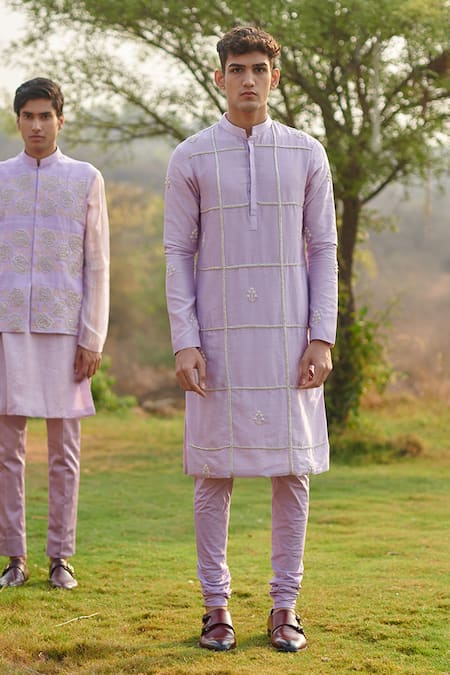 Shop House Of Koa Purple Chanderi, Cotton Pearls, Zari Morado Zardozi Embroidered Kurta Set at Aza Fashions Shop_House Of Koa_Purple Chanderi, Cotton Pearls, Zari Morado Zardozi Embroidered Kurta Set _at_Aza_Fashions