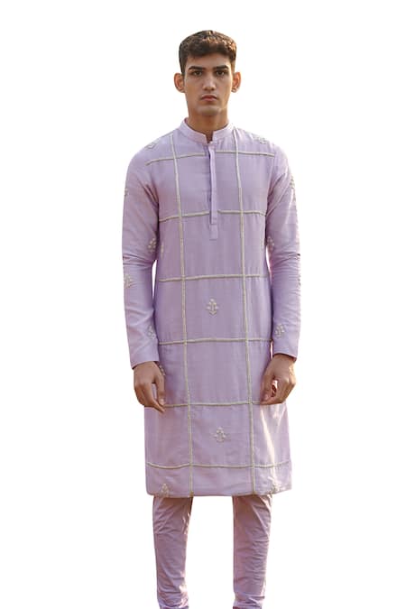 House Of Koa Purple Chanderi, Cotton Pearls, Zari Morado Zardozi Embroidered Kurta Set Online at Aza Fashions House Of Koa_Purple Chanderi, Cotton Pearls, Zari Morado Zardozi Embroidered Kurta Set _Online_at_Aza_Fashions