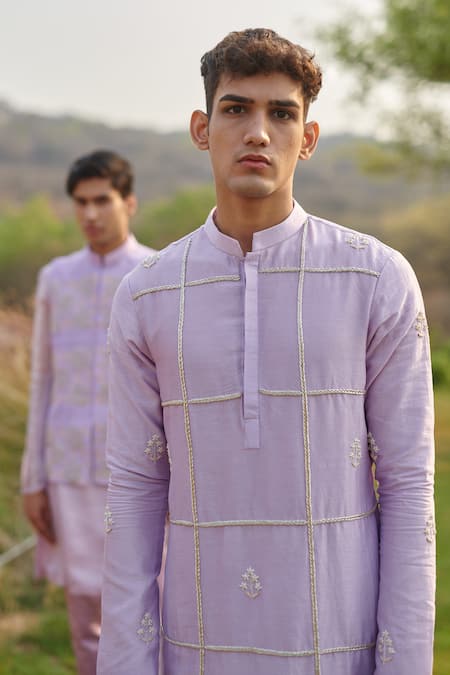 Shop House Of Koa Purple Chanderi, Cotton Pearls, Zari Morado Zardozi Embroidered Kurta Set Online at Aza Fashions Shop_House Of Koa_Purple Chanderi, Cotton Pearls, Zari Morado Zardozi Embroidered Kurta Set _Online_at_Aza_Fashions
