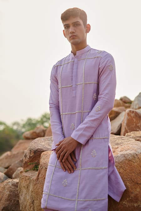 Buy House Of Koa Purple Chanderi, Cotton Pearls, Zari Morado Zardozi Embroidered Kurta Set Buy_House Of Koa_Purple Chanderi, Cotton Pearls, Zari Morado Zardozi Embroidered Kurta Set