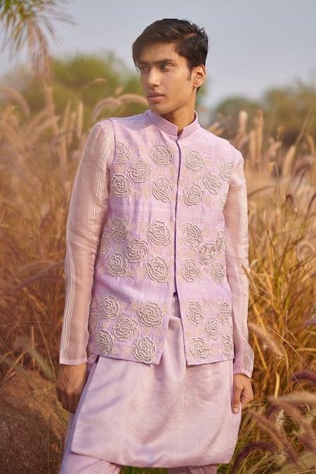 Buy House Of Koa Lavender Bundi Raw Silk Embroidery Zardozi Set Online at Aza Fashions Buy_House Of Koa_Lavender Bundi Raw Silk Embroidery Zardozi Set _Online_at_Aza_Fashions