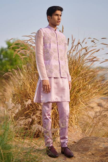 Buy House Of Koa Lavender Bundi Raw Silk Embroidery Zardozi Set Buy_House Of Koa_Lavender Bundi Raw Silk Embroidery Zardozi Set