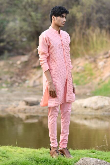 Buy_House Of Koa_Pink Chanderi, Cotton Embroidery Aaron Cord Work Kurta Set _Online_at_Aza_Fashions
