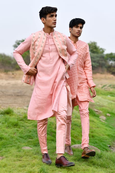 Buy_House Of Koa_Pink Chanderi, Cotton Embroidery Aaron Cord Work Kurta Set 
