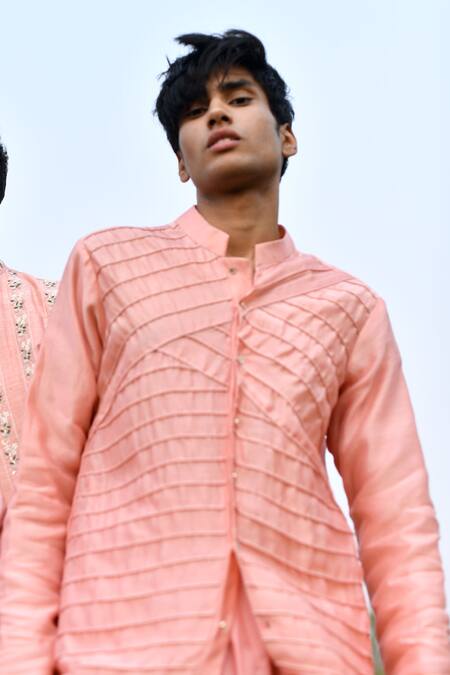 Shop_House Of Koa_Pink Chanderi, Cotton Embroidery Aaron Cord Work Kurta Set 