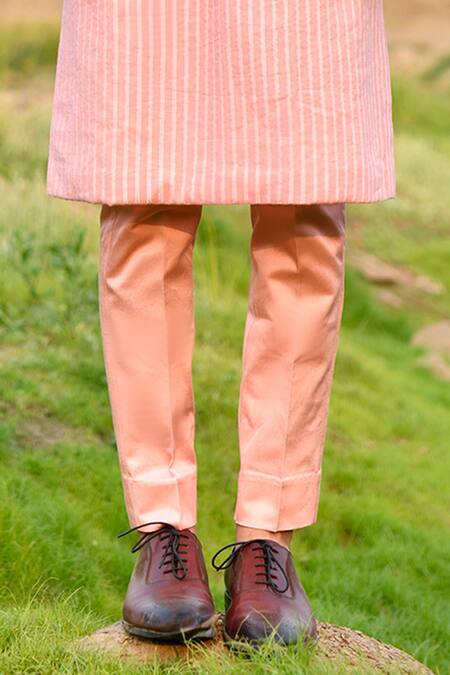 House Of Koa Peach Bundi Raw Silk Embroidery Resham And Striped Kurta Set at Aza Fashions House Of Koa_Peach Bundi Raw Silk Embroidery Resham And Striped Kurta Set _at_Aza_Fashions