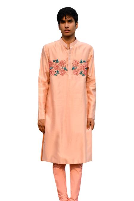 Shop House Of Koa Peach Chanderi, Cotton Cut Work Rose Placement Embroidered Kurta Set Online at Aza Fashions Shop_House Of Koa_Peach Chanderi, Cotton Cut Work Rose Placement Embroidered Kurta Set _Online_at_Aza_Fashions