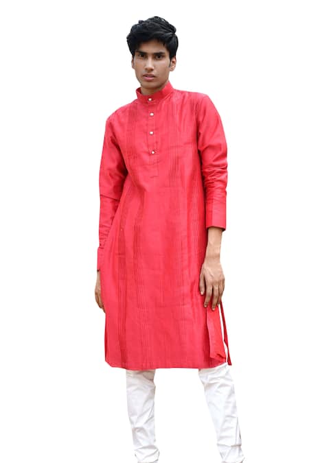 Buy House Of Koa Red Chanderi, Cotton Urban Pleated Kurta Set Online at Aza Fashions Buy_House Of Koa_Red Chanderi, Cotton Urban Pleated Kurta Set _Online_at_Aza_Fashions
