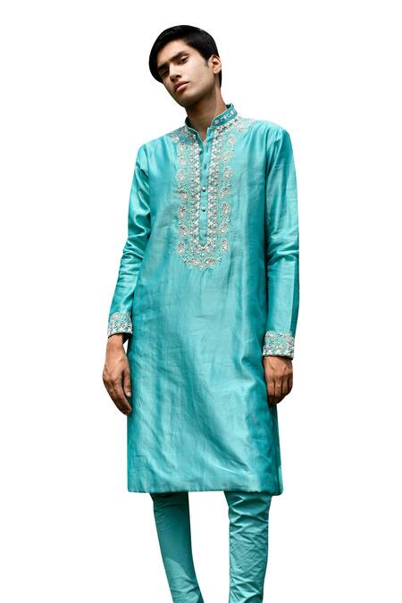Buy House Of Koa Blue Chanderi, Cotton Pearls, Zari Placement Embroidered Kurta Set Online at Aza Fashions Buy_House Of Koa_Blue Chanderi, Cotton Pearls, Zari Placement Embroidered Kurta Set _Online_at_Aza_Fashions