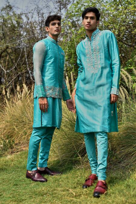 House Of Koa Blue Bundi Raw Silk Embroidery Cutdana Floral And Kurta Set Online at Aza Fashions House Of Koa_Blue Bundi Raw Silk Embroidery Cutdana Floral And Kurta Set _Online_at_Aza_Fashions