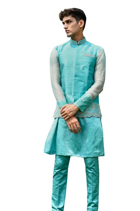 Shop House Of Koa Blue Bundi Raw Silk Embroidery Cutdana Floral And Kurta Set Online at Aza Fashions Shop_House Of Koa_Blue Bundi Raw Silk Embroidery Cutdana Floral And Kurta Set _Online_at_Aza_Fashions