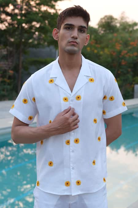 House Of Koa Cotton Sunflower Embroidered Shirt 