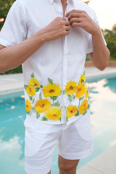 Buy_House Of Koa_Off White Cotton Hand Paint Sunflower Meadow Shirt _Online_at_Aza_Fashions