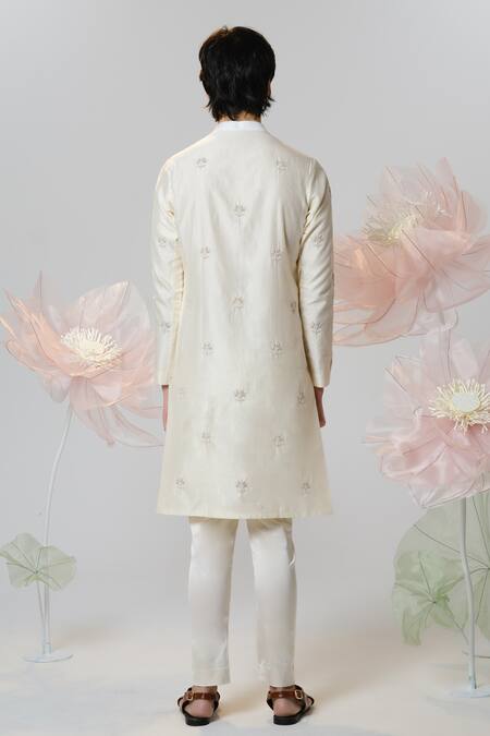 Shop House Of Koa Off White Chanderi, Cotton Zen Garden Louts Motif Embroidered Kurta With Pant at Aza Fashions Shop_House Of Koa_Off White Chanderi, Cotton Zen Garden Louts Motif Embroidered Kurta With Pant _at_Aza_Fashions