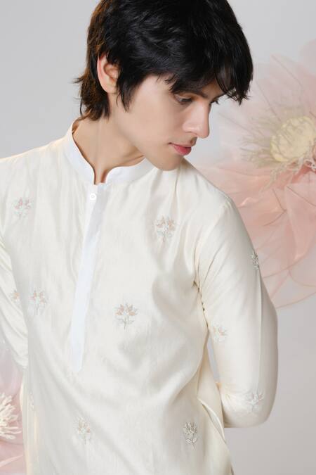 Buy House Of Koa Off White Chanderi, Cotton Zen Garden Louts Motif Embroidered Kurta With Pant Online at Aza Fashions Buy_House Of Koa_Off White Chanderi, Cotton Zen Garden Louts Motif Embroidered Kurta With Pant _Online_at_Aza_Fashions