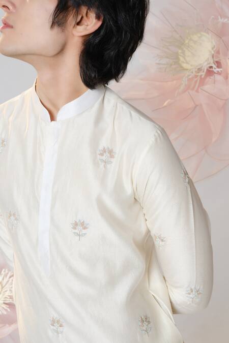 Shop House Of Koa Off White Chanderi, Cotton Zen Garden Louts Motif Embroidered Kurta With Pant Online at Aza Fashions Shop_House Of Koa_Off White Chanderi, Cotton Zen Garden Louts Motif Embroidered Kurta With Pant _Online_at_Aza_Fashions