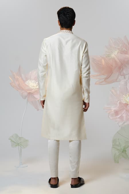 Shop House Of Koa White Chanderi, Cotton Satin Embroidery Front Pati Kurta With Pant at Aza Fashions Shop_House Of Koa_White Chanderi, Cotton Satin Embroidery Front Pati Kurta With Pant _at_Aza_Fashions