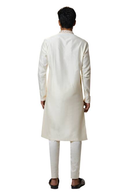 Buy House Of Koa White Chanderi, Cotton Satin Embroidery Front Pati Kurta With Pant Buy_House Of Koa_White Chanderi, Cotton Satin Embroidery Front Pati Kurta With Pant