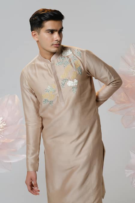 Shop House Of Koa Beige Chanderi, Cotton Satin Embroidery Blossom Harmony Kurta With Pant at Aza Fashions Shop_House Of Koa_Beige Chanderi, Cotton Satin Embroidery Blossom Harmony Kurta With Pant _at_Aza_Fashions