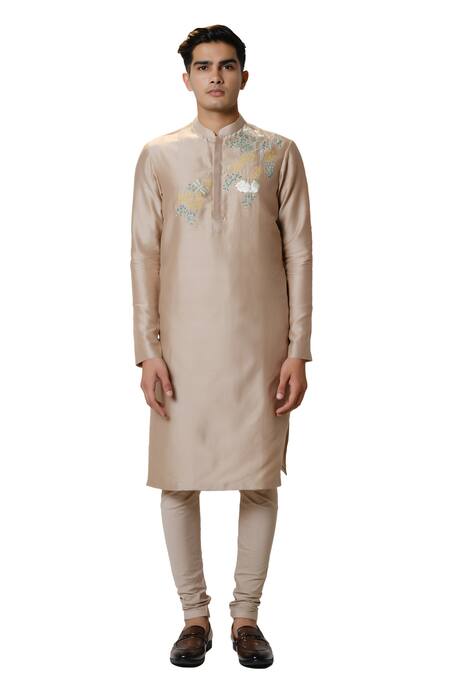 House Of Koa Beige Chanderi, Cotton Satin Embroidery Blossom Harmony Kurta With Pant Online at Aza Fashions House Of Koa_Beige Chanderi, Cotton Satin Embroidery Blossom Harmony Kurta With Pant _Online_at_Aza_Fashions