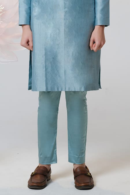 House Of Koa Blue Chanderi, Cotton Satin Embroidery Peony Opulence Kurta With Pant Online at Aza Fashions House Of Koa_Blue Chanderi, Cotton Satin Embroidery Peony Opulence Kurta With Pant _Online_at_Aza_Fashions