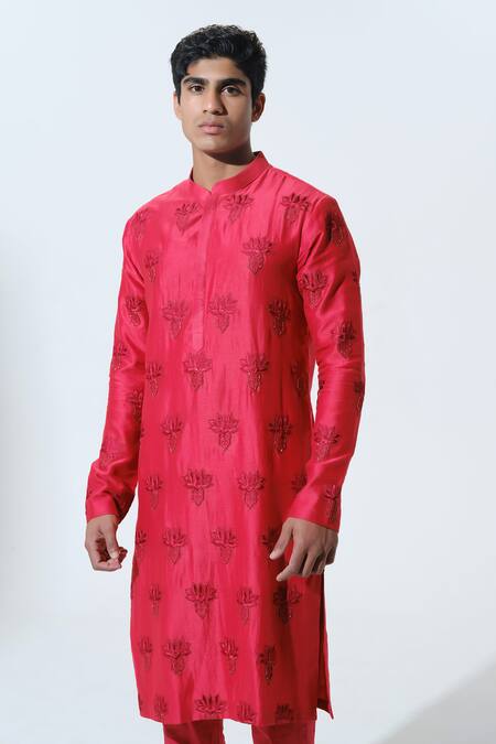 Buy House Of Koa Red Chanderi, Cotton Satin Embroidery Sacred Lout Kurta With Pant Online at Aza Fashions Buy_House Of Koa_Red Chanderi, Cotton Satin Embroidery Sacred Lout Kurta With Pant _Online_at_Aza_Fashions
