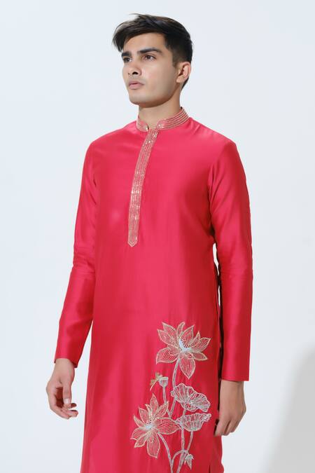Buy House Of Koa Red Chanderi, Cotton Satin Embroidery Divine Louts Kurta With Pant Online at Aza Fashions Buy_House Of Koa_Red Chanderi, Cotton Satin Embroidery Divine Louts Kurta With Pant _Online_at_Aza_Fashions