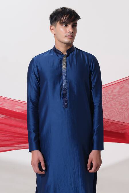 House Of Koa Blue Chanderi, Cotton Satin Embroidery Azure Gradiation Panel Kurta With Pant Online at Aza Fashions House Of Koa_Blue Chanderi, Cotton Satin Embroidery Azure Gradiation Panel Kurta With Pant _Online_at_Aza_Fashions