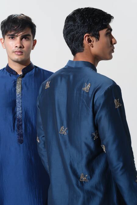 Buy House Of Koa Blue Chanderi, Cotton Satin Embroidery Azure Gradiation Panel Kurta With Pant Buy_House Of Koa_Blue Chanderi, Cotton Satin Embroidery Azure Gradiation Panel Kurta With Pant