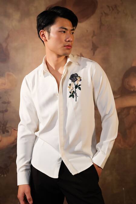 Buy House Of Koa White Crepe Embroidered Floral Applique Classic Romance Work Shirt Online at Aza Fashions Buy_House Of Koa_White Crepe Embroidered Floral Applique Classic Romance Work Shirt _Online_at_Aza_Fashions