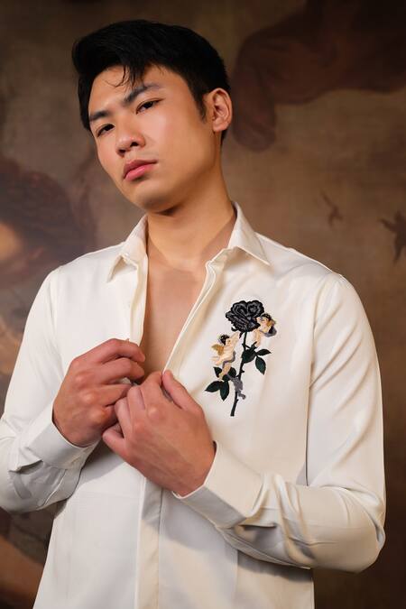 Shop House Of Koa White Crepe Embroidered Floral Applique Classic Romance Work Shirt Online at Aza Fashions Shop_House Of Koa_White Crepe Embroidered Floral Applique Classic Romance Work Shirt _Online_at_Aza_Fashions