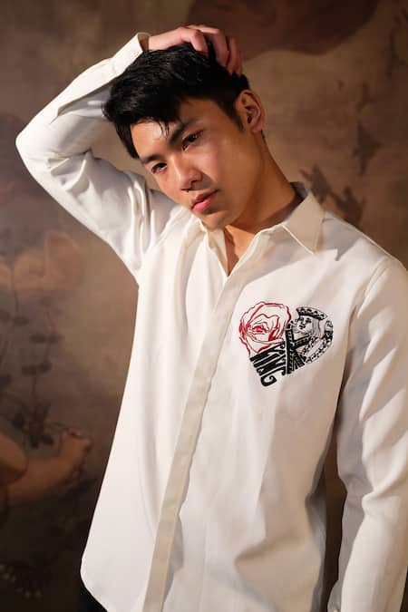 House Of Koa White Crepe Embroidered Thread Placement Shirt Online at Aza Fashions House Of Koa_White Crepe Embroidered Thread Placement Shirt _Online_at_Aza_Fashions