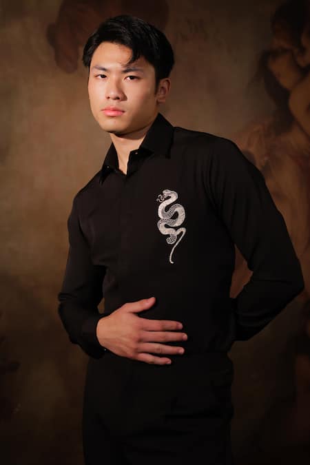Shop_House Of Koa_White Crepe Embroidered Snake Thread  _Online_at_Aza_Fashions
